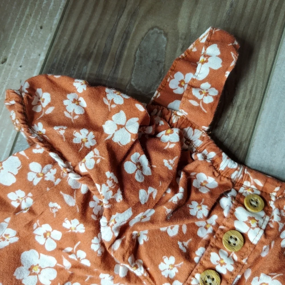 Carter's Baby Girl Rust Brown and White Floral Boho Romper Summer Outfit Size 9m